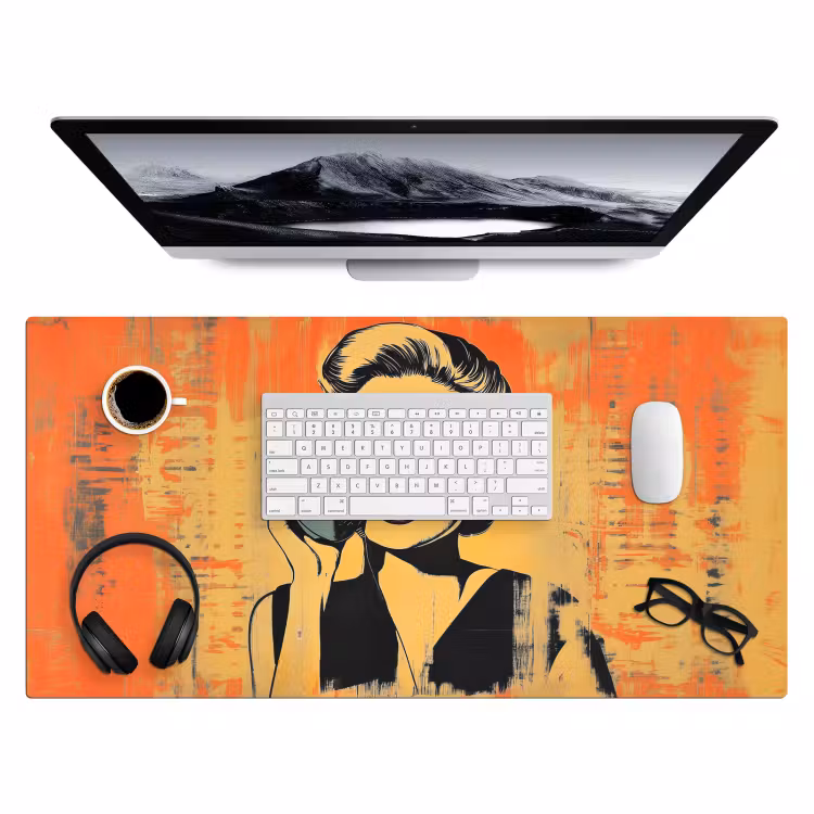 Bureau onderlegger - Retro - Vrouw - Koptelefoon - Oranje — 3