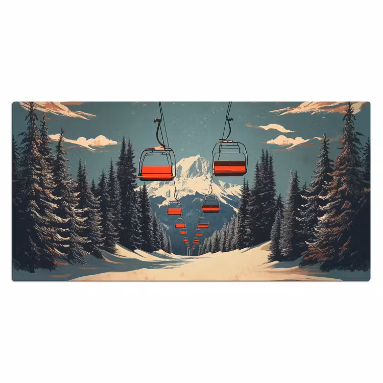 Bureau onderlegger - Sneeuw - Skilift - Rood - Bomen — 1