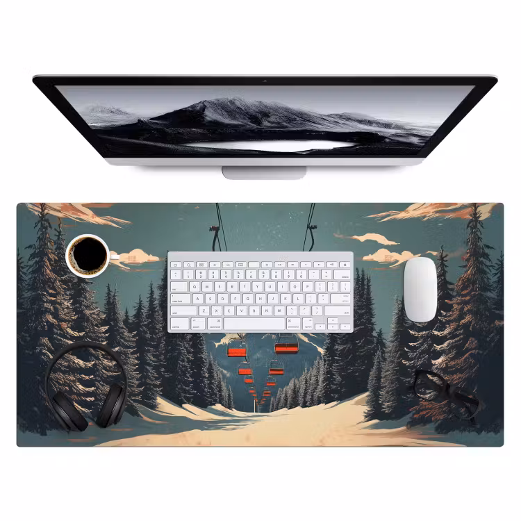Bureau onderlegger - Sneeuw - Skilift - Rood - Bomen — 3