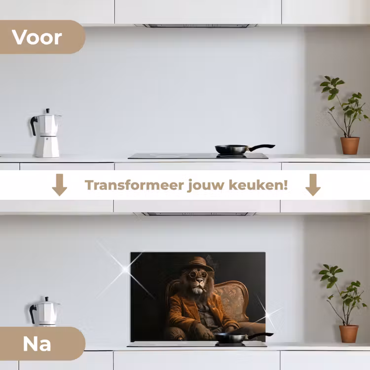 Spatscherm keuken - Bril - Leeuw - Bank - Hoed — 3