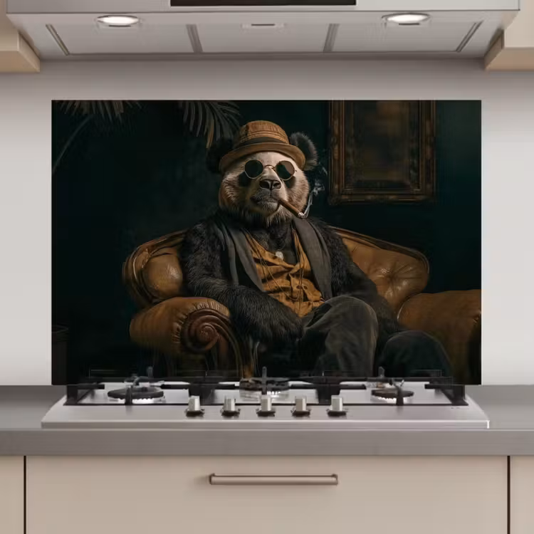 Spatscherm keuken - Panda - Hoed - Bril - Pak — 1