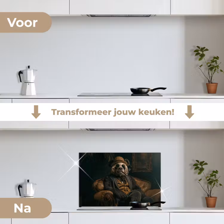 Spatscherm keuken - Panda - Hoed - Bril - Pak — 3