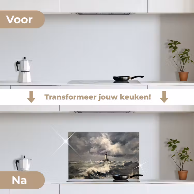 Spatscherm keuken - Vuurtoren - Golven - Storm — 3