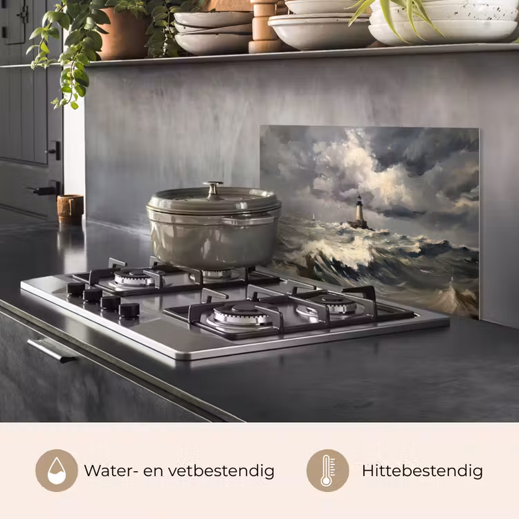 Spatscherm keuken - Vuurtoren - Golven - Storm — 7