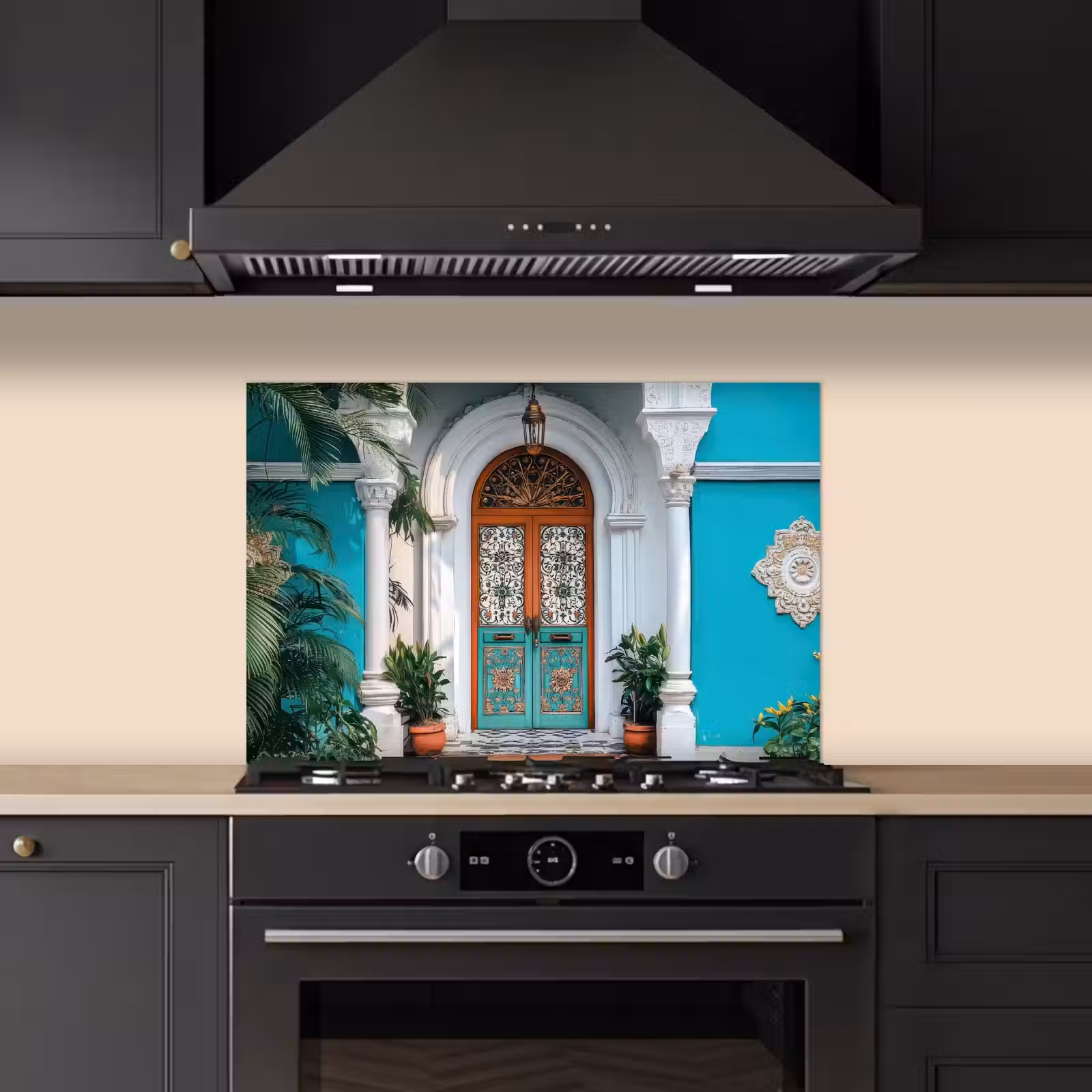 Spatscherm keuken - Zuilen - Sierlijke - Deur - Blauw — 1