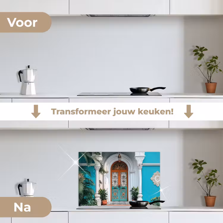 Spatscherm keuken - Zuilen - Sierlijke - Deur - Blauw — 2