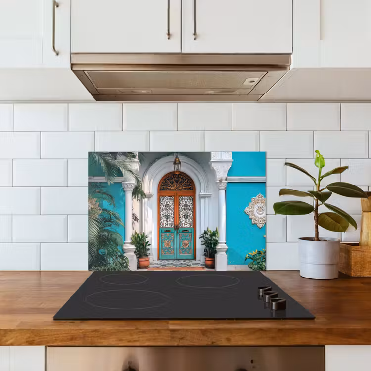 Spatscherm keuken - Zuilen - Sierlijke - Deur - Blauw — 5