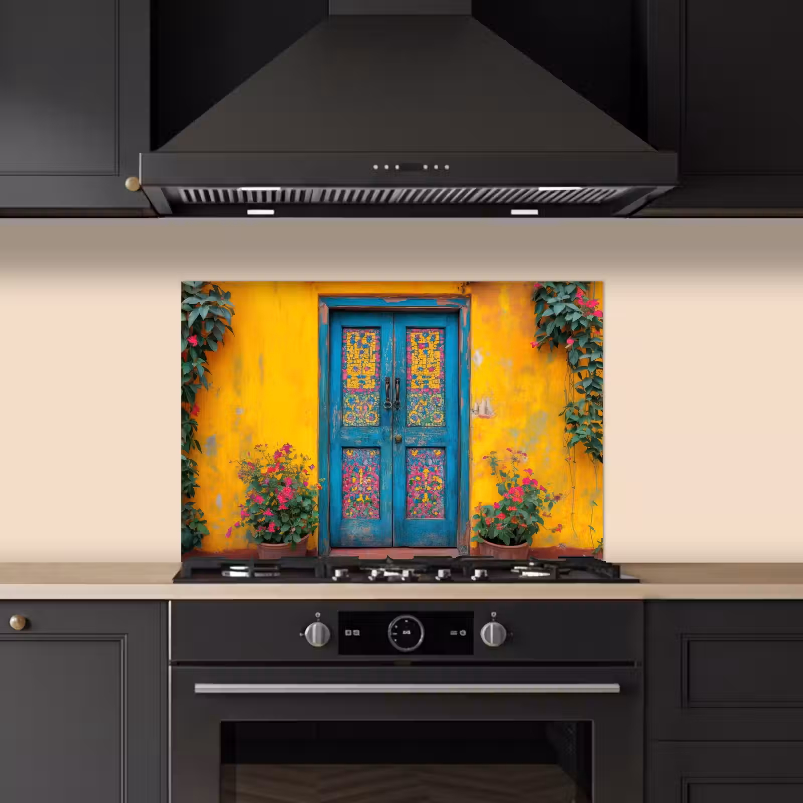 Spatscherm keuken - Deuren - Kleurrijk - Planten — 1