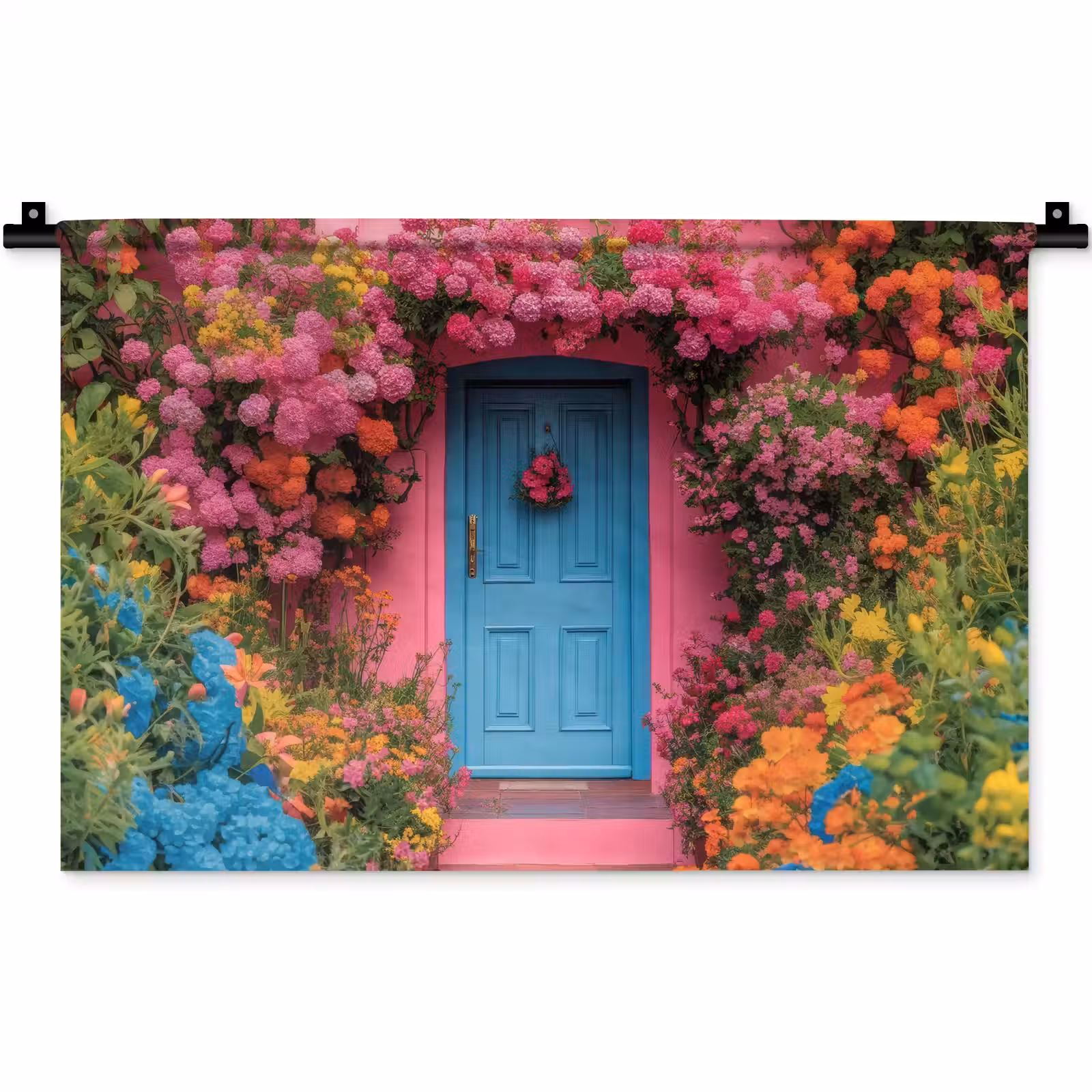 Wandkleed - Bloemen - Deur - Roze — 1