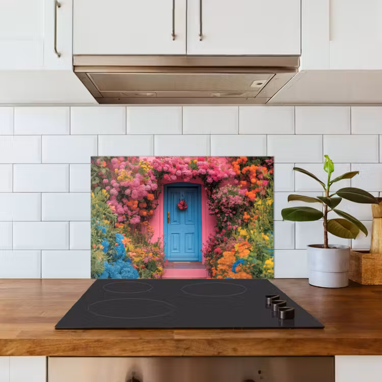 Spatscherm keuken - Bloemen - Deur - Roze — 5