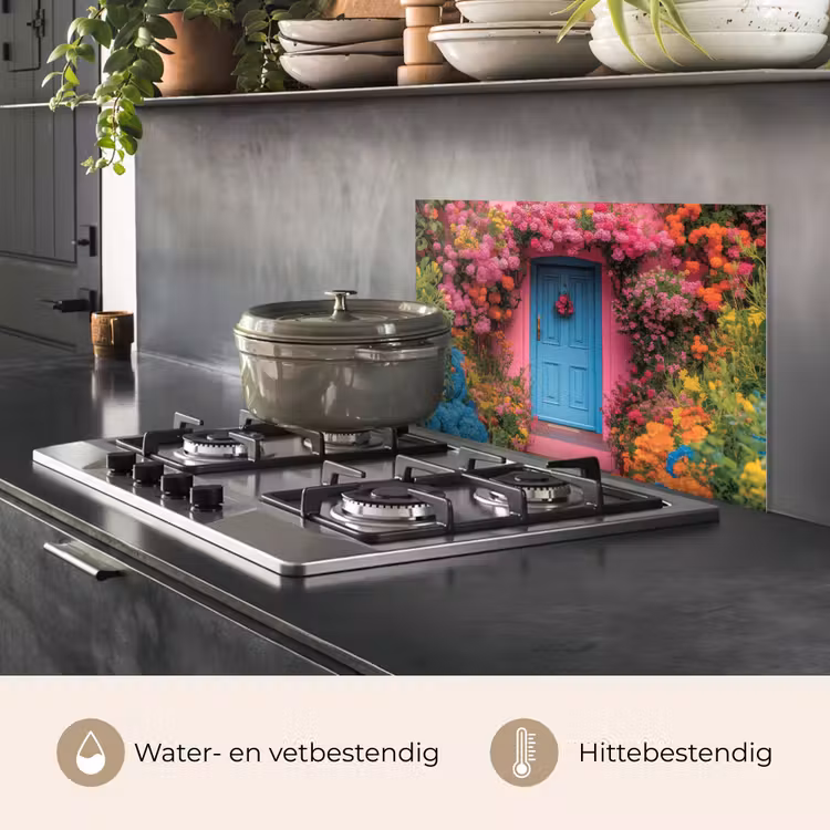 Spatscherm keuken - Bloemen - Deur - Roze — 6