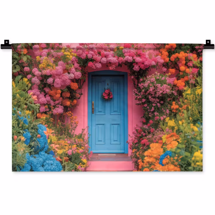 Wandkleed - Bloemen - Deur - Roze — 1