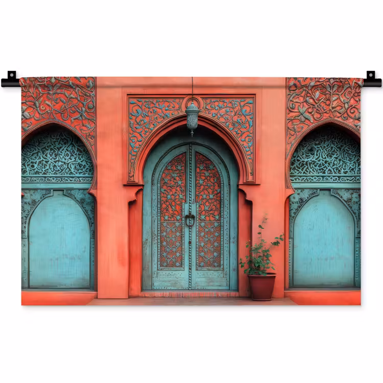 Wandkleed - Lantaarn - Deur - Turquoise — 1