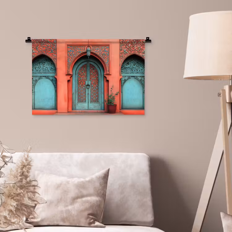 Wandkleed - Lantaarn - Deur - Turquoise — 2