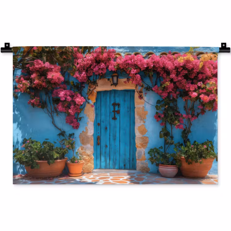 Wandkleed - Deur - Hout - Bloemen - Blauw — 1