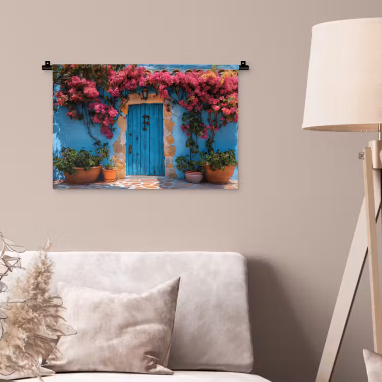 Wandkleed - Deur - Hout - Bloemen - Blauw — 2
