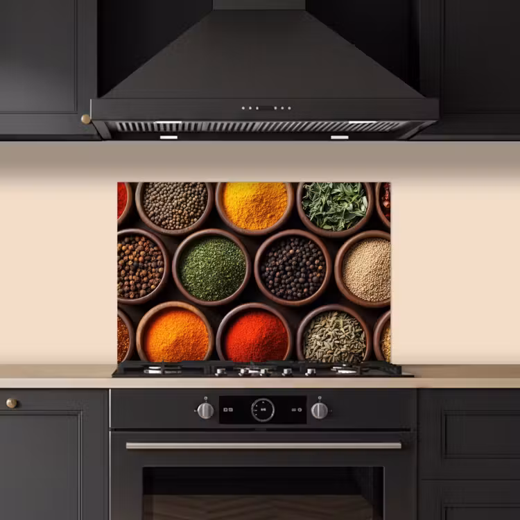 Spatscherm keuken - Bakjes - Hout - Kruiden - Kleurrijk — 2