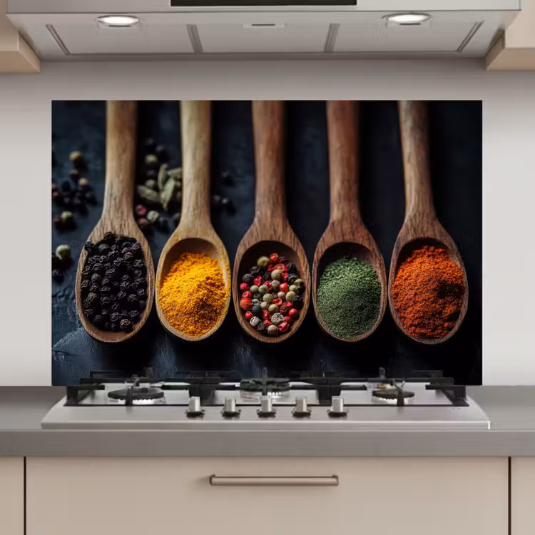 Spatscherm keuken - Houten - Lepels - Specerijen - Kruiden — 1