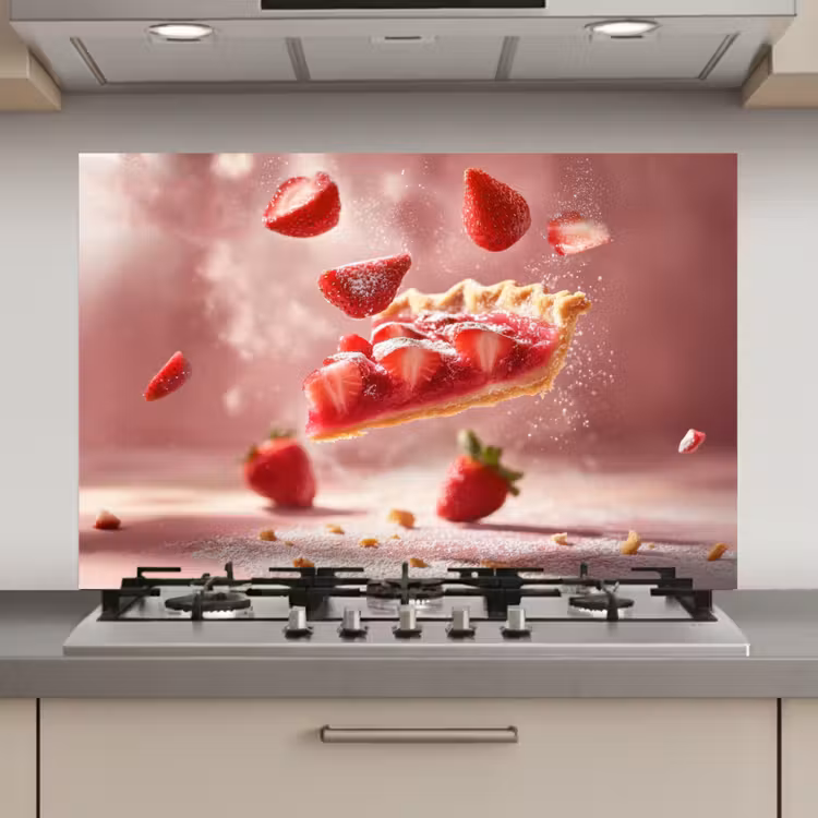Spatscherm keuken - Aardbei - Taart- Eten - Roze — 1