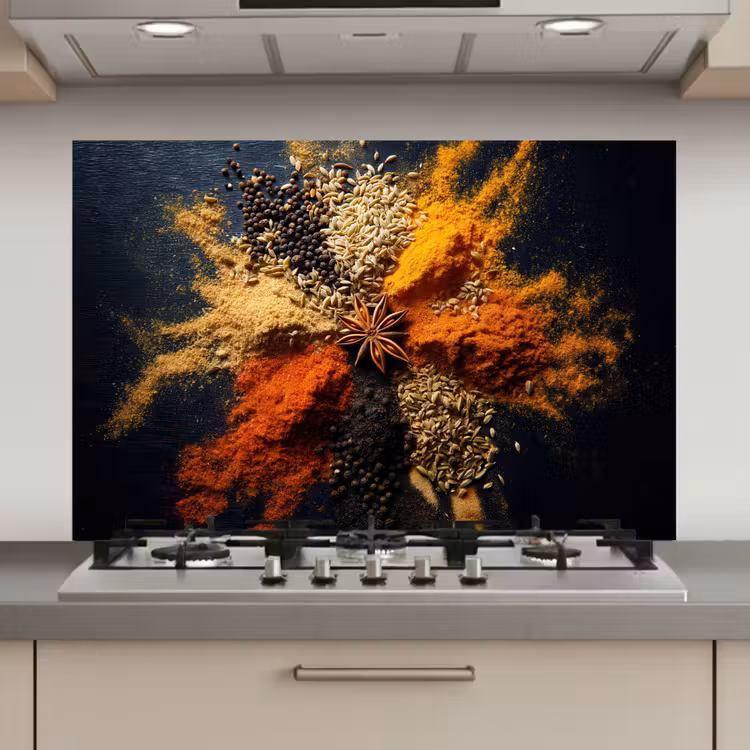 Spatscherm keuken - Specerijen - Explosie - Oranje — 1