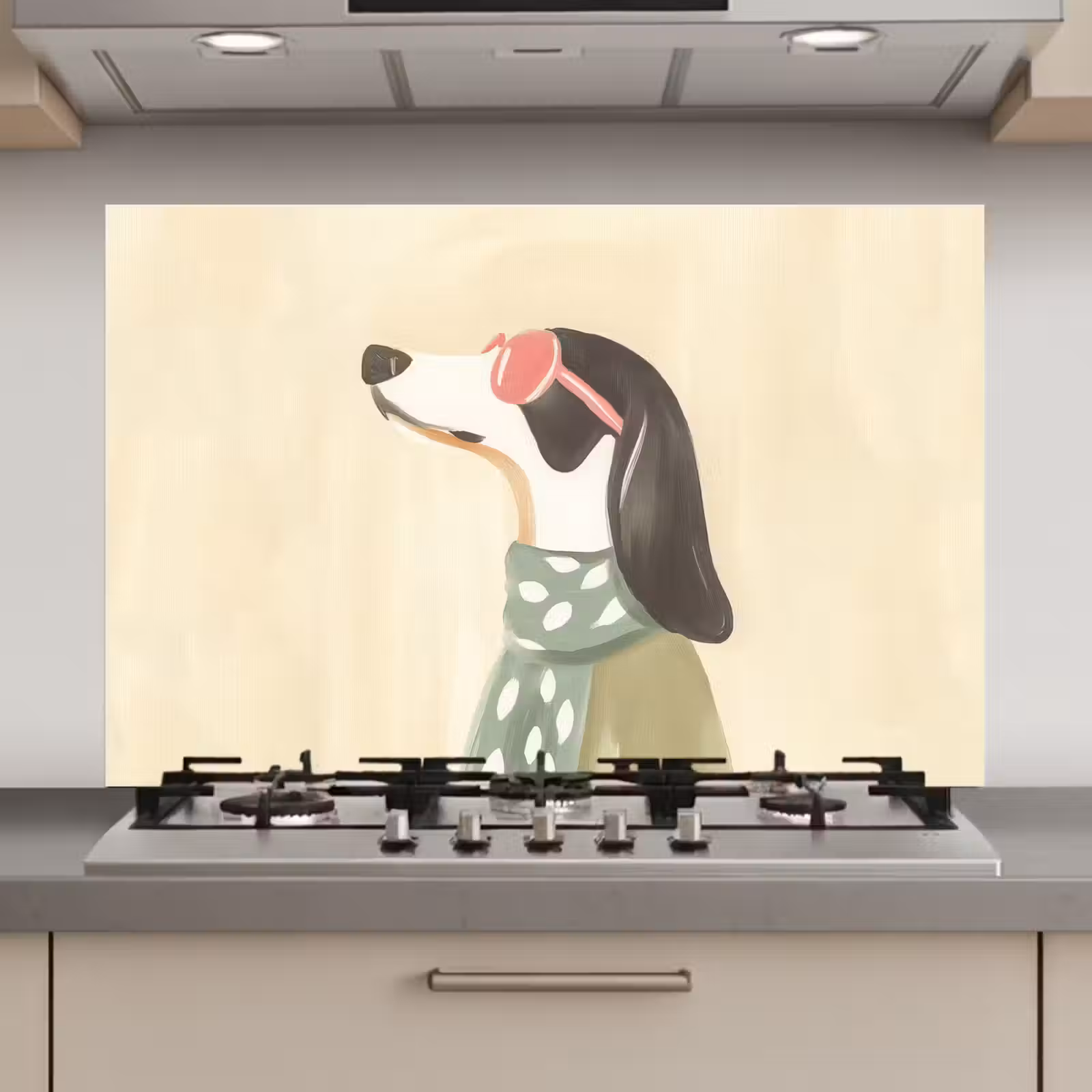 Spatscherm keuken - Hond - Zonnebril - Sjaal — 1