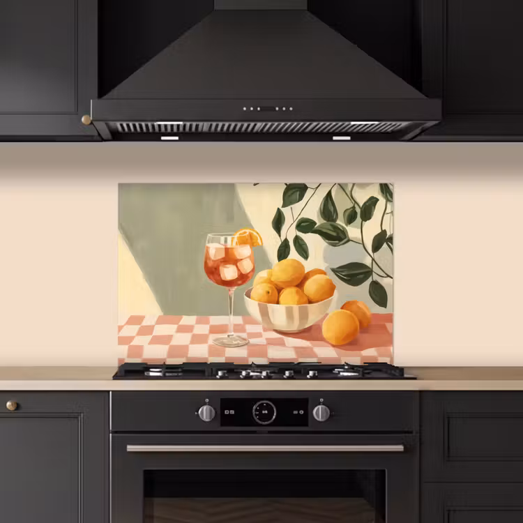 Spatscherm keuken - Citroenen - Glas - Tafelkleed - Geblokt — 2