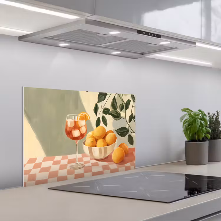 Spatscherm keuken - Citroenen - Glas - Tafelkleed - Geblokt — 5