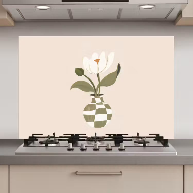 Spatscherm keuken - Vaas - Geruit - Bloem - Groen — 1