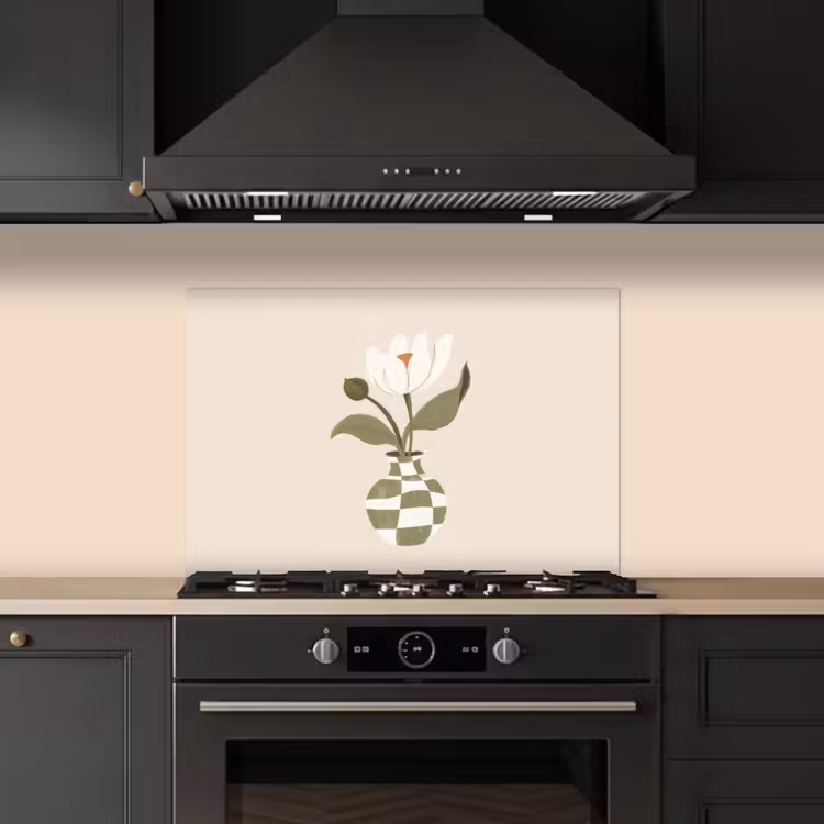 Spatscherm keuken - Vaas - Geruit - Bloem - Groen — 2