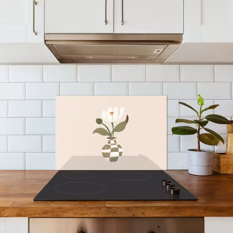 Spatscherm keuken - Vaas - Geruit - Bloem - Groen — 6