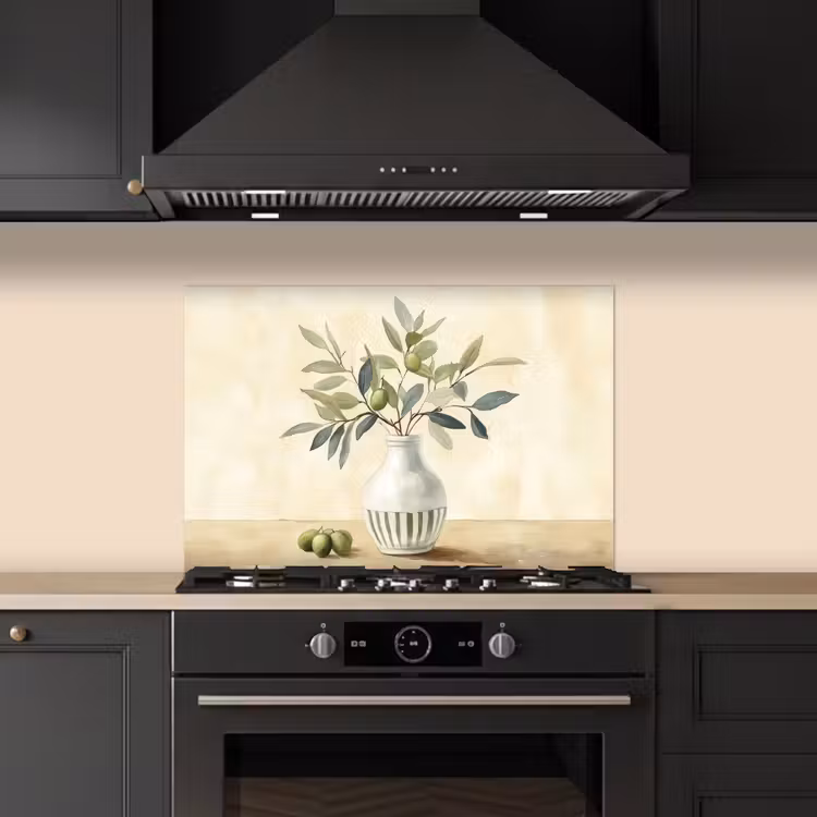 Spatscherm keuken - Vaas - Keramiek - Olijftakken — 2