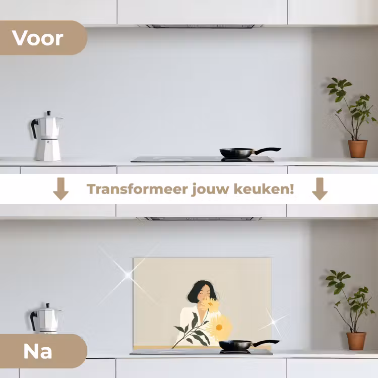 Spatscherm keuken - Vrouw - Bloem - Geel - Minimalistisch — 3