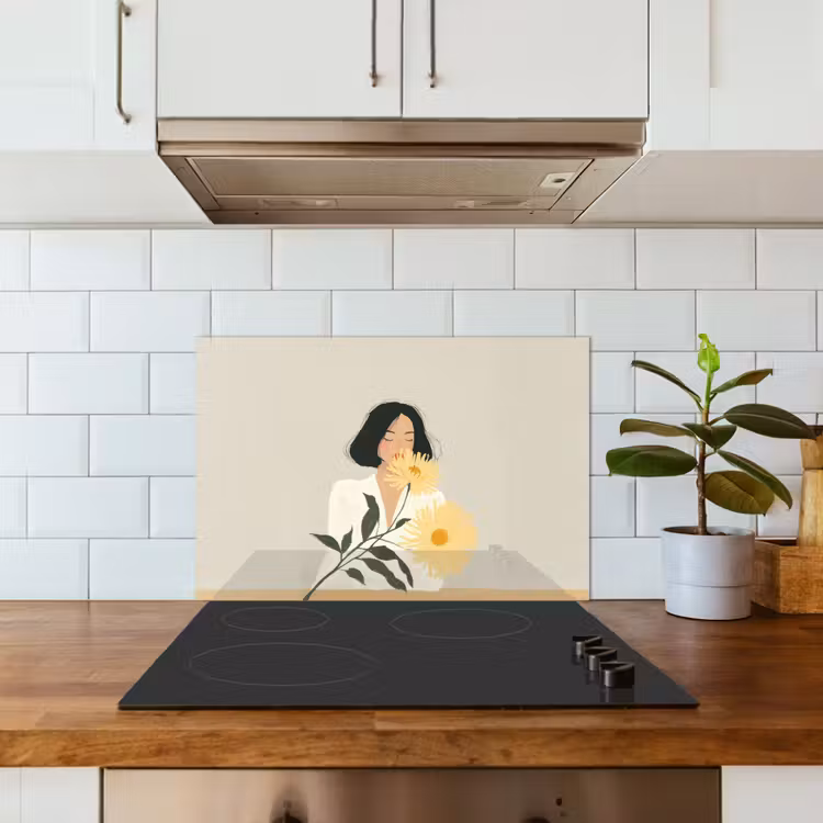 Spatscherm keuken - Vrouw - Bloem - Geel - Minimalistisch — 6
