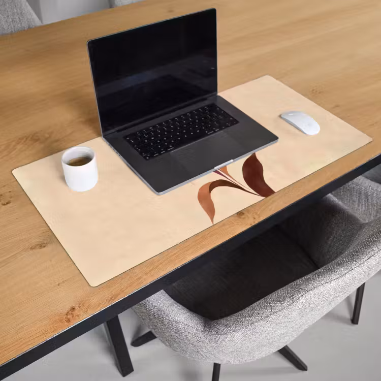 Bureau onderlegger - Minimalistisch - Bloem - Bladeren - Beige — 2