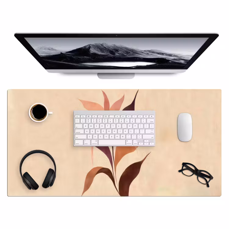 Bureau onderlegger - Minimalistisch - Bloem - Bladeren - Beige — 3