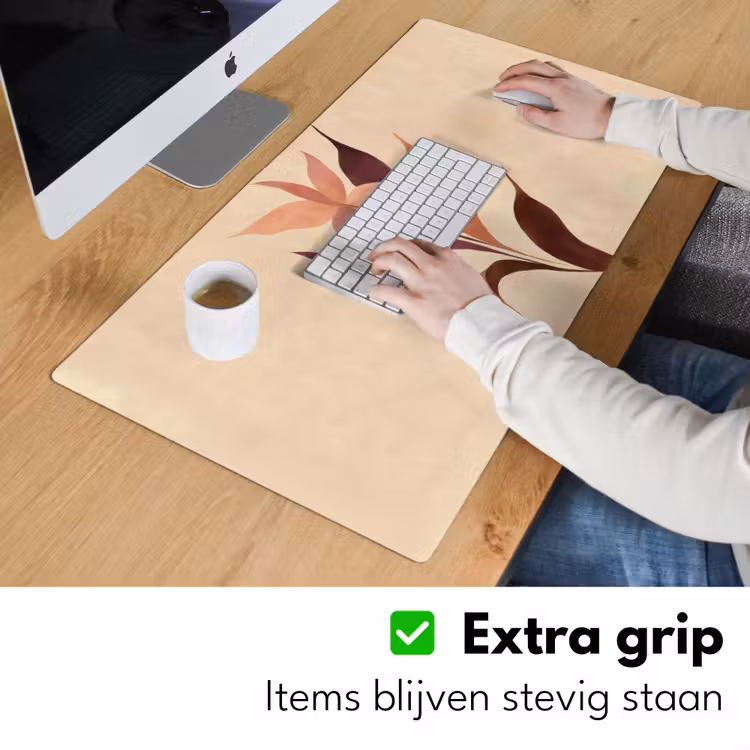 Bureau onderlegger - Minimalistisch - Bloem - Bladeren - Beige — 5