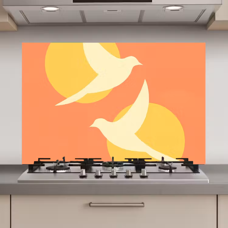 Spatscherm keuken - Vogels - Cirkels - Geel — 1