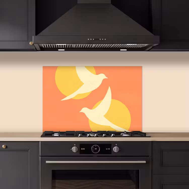 Spatscherm keuken - Vogels - Cirkels - Geel — 2
