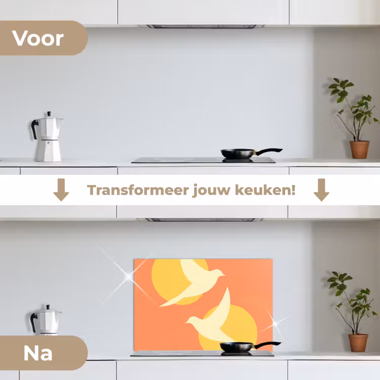 Spatscherm keuken - Vogels - Cirkels - Geel — 3