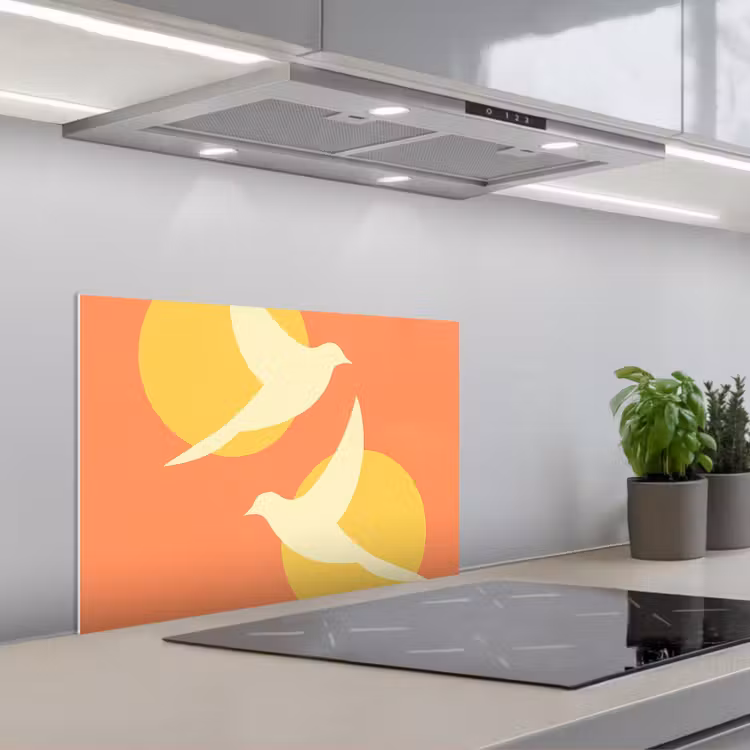 Spatscherm keuken - Vogels - Cirkels - Geel — 5