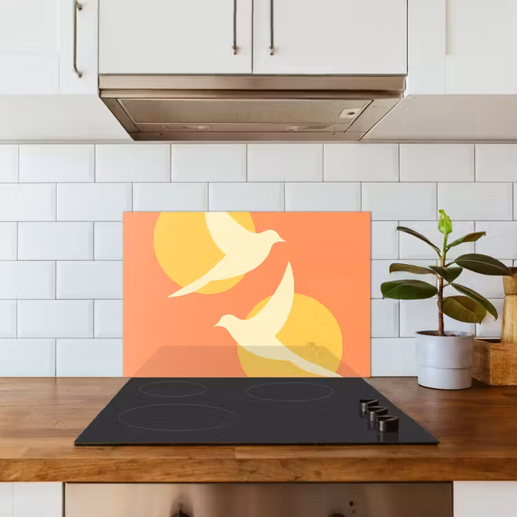 Spatscherm keuken - Vogels - Cirkels - Geel — 6