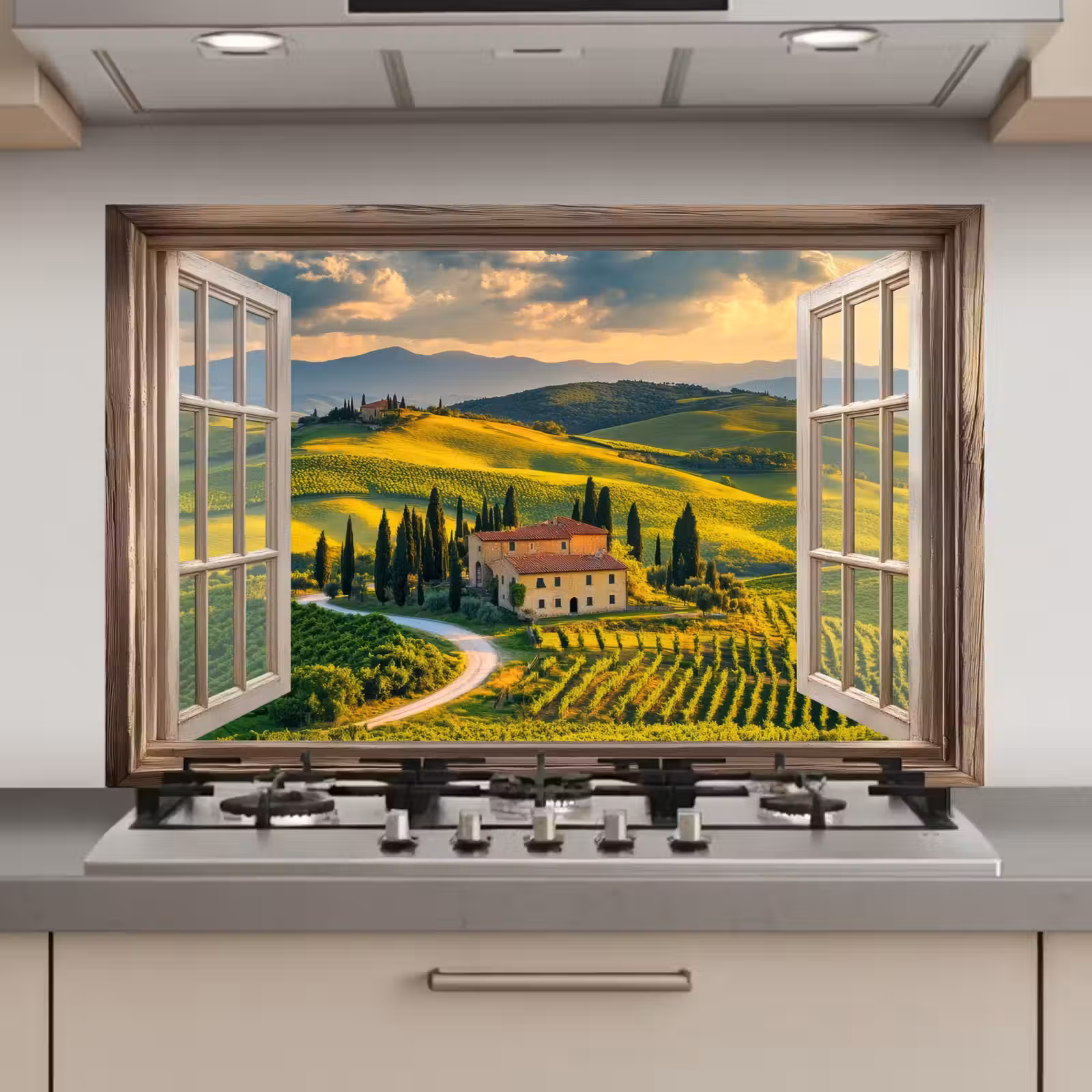 Spatscherm keuken - Doorkijk - Toscane - Uitzicht - Landschap - Zomer — 1