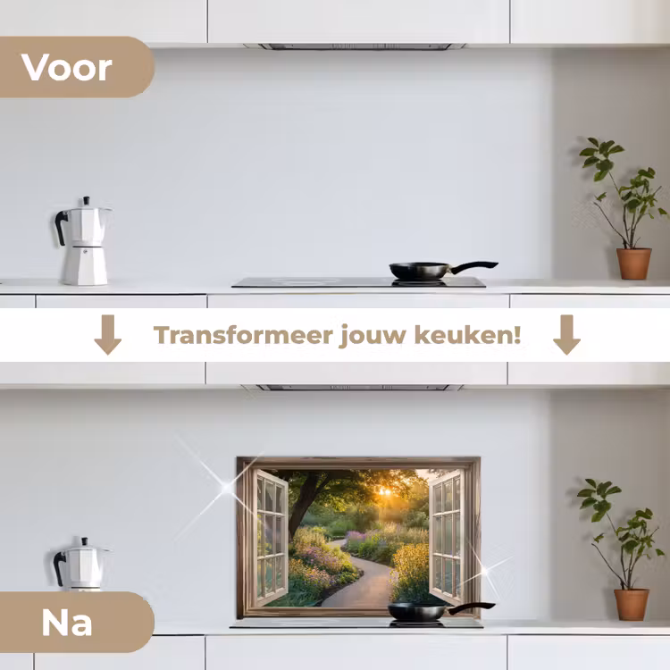 Spatscherm keuken - Doorkijk - Bloemen - Natuur - Zon - Pad — 3