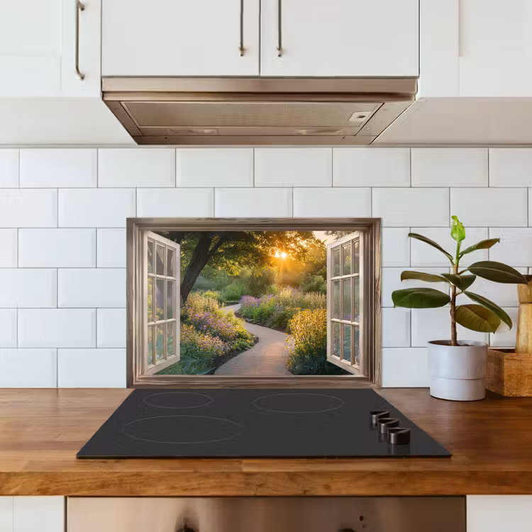 Spatscherm keuken - Doorkijk - Bloemen - Natuur - Zon - Pad — 6