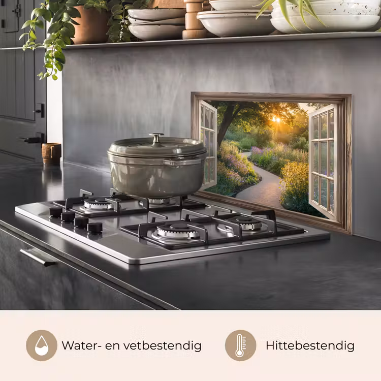 Spatscherm keuken - Doorkijk - Bloemen - Natuur - Zon - Pad — 7
