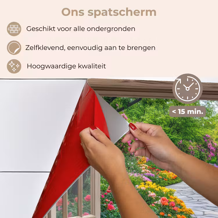 Spatscherm keuken - Doorkijk - Bloemen - Tuinpad - Natuur - Raam — 4