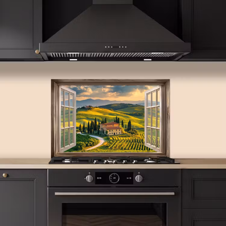 Spatscherm keuken - Doorkijk - Toscane - Uitzicht - Landschap - Zomer — 2