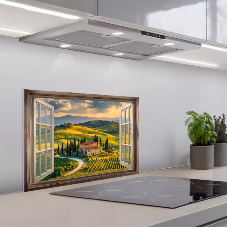 Spatscherm keuken - Doorkijk - Toscane - Uitzicht - Landschap - Zomer — 5