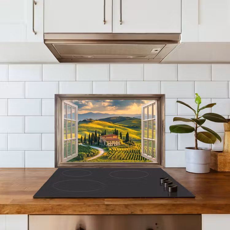 Spatscherm keuken - Doorkijk - Toscane - Uitzicht - Landschap - Zomer — 6