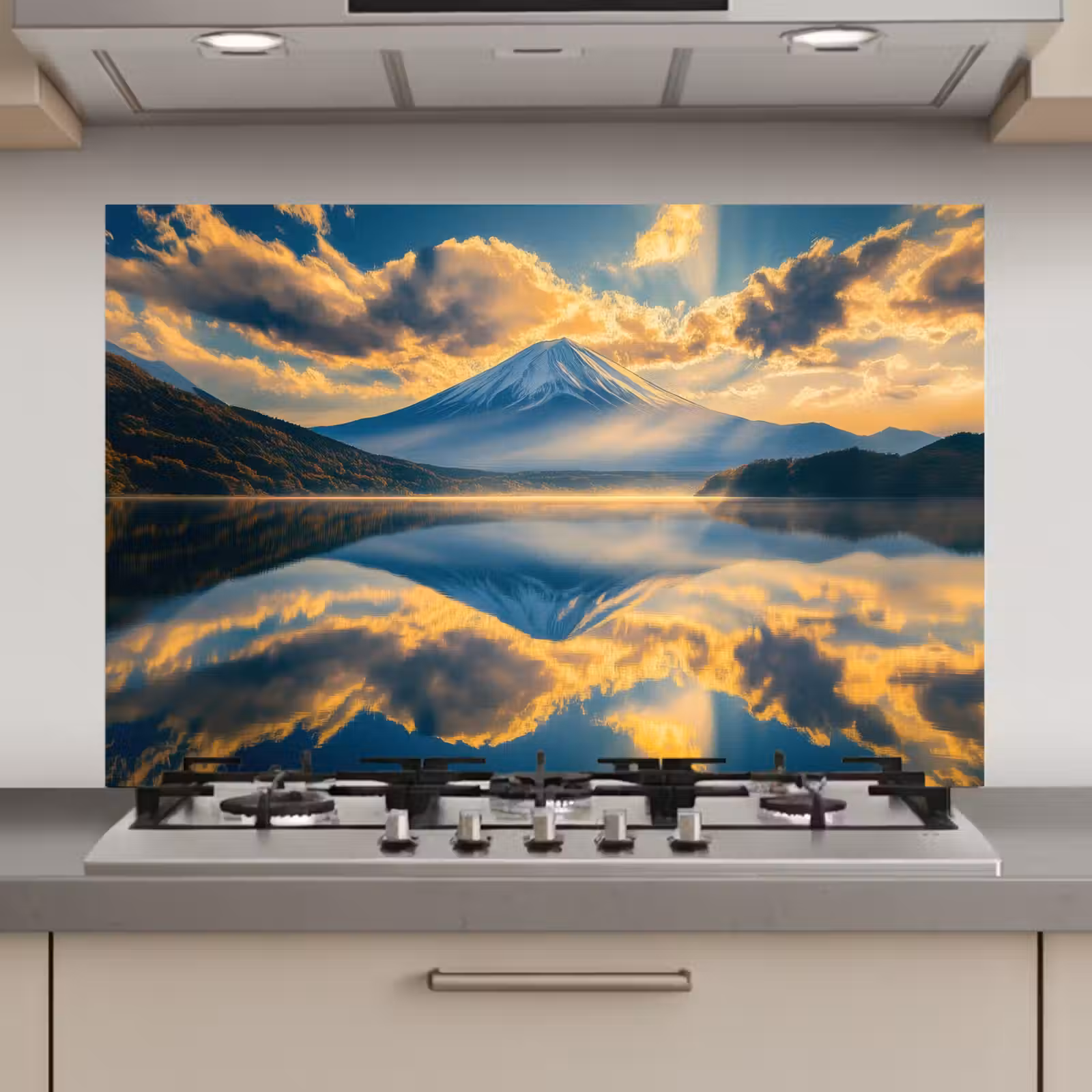 Spatscherm keuken - Berg - Rivier - Zonsondergang — 1